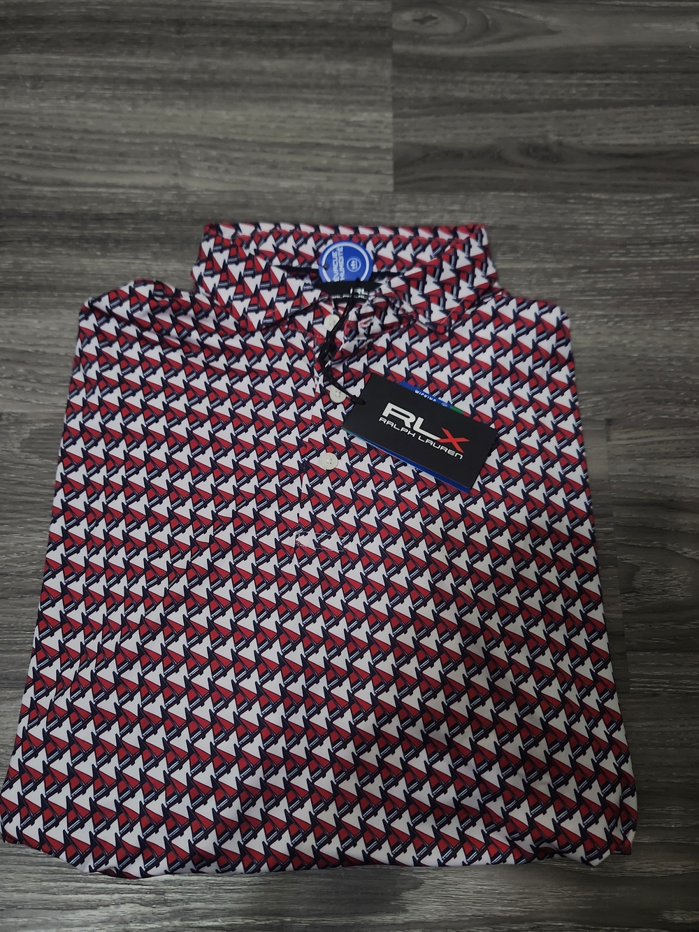 Tail Red, White & Navy Geometric Men's Polo